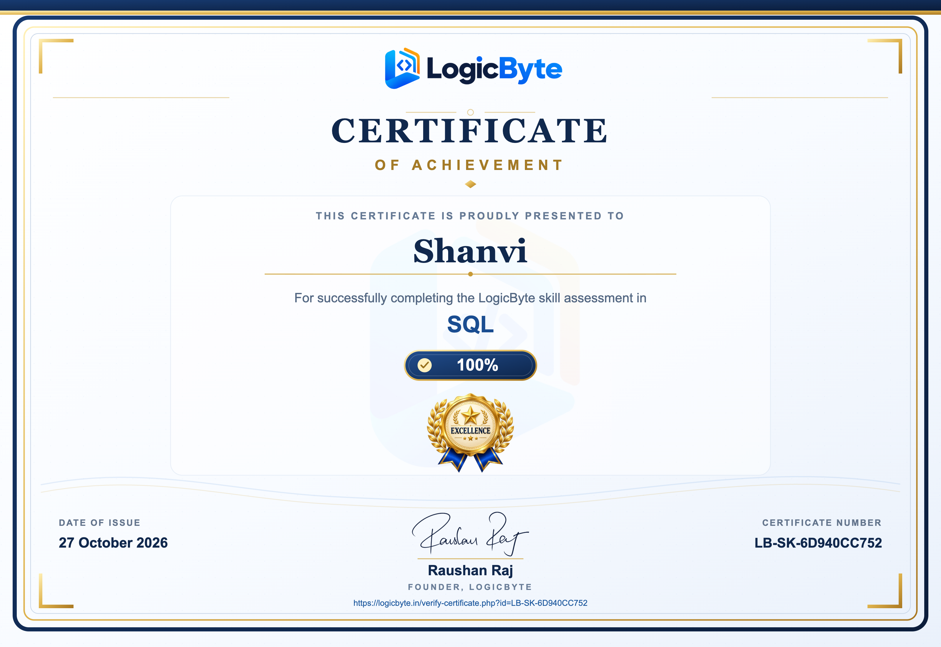 Illustrative LogicByte certificate template preview
